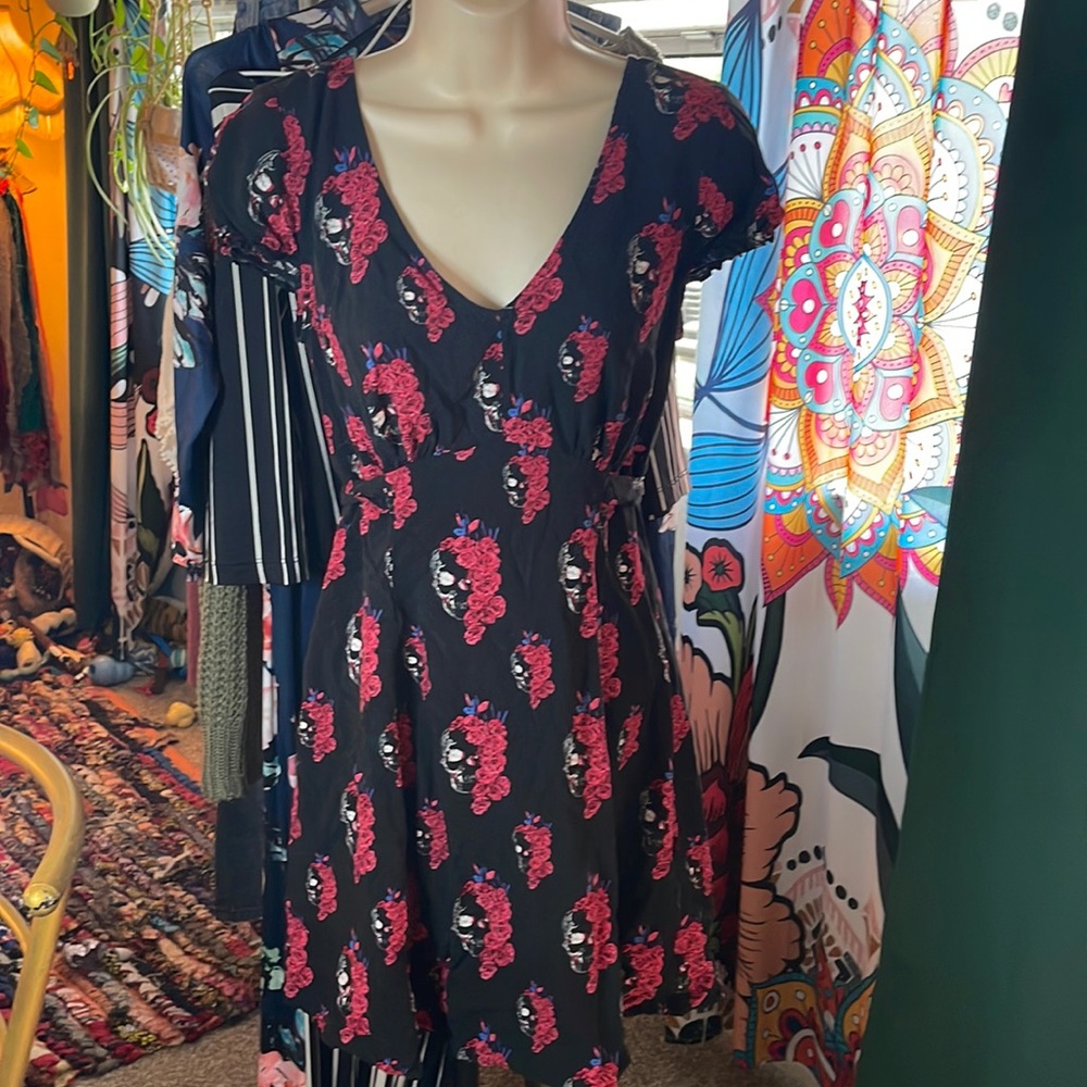 EUC Royal Bones Daang Goodman skull and roses dress Size L